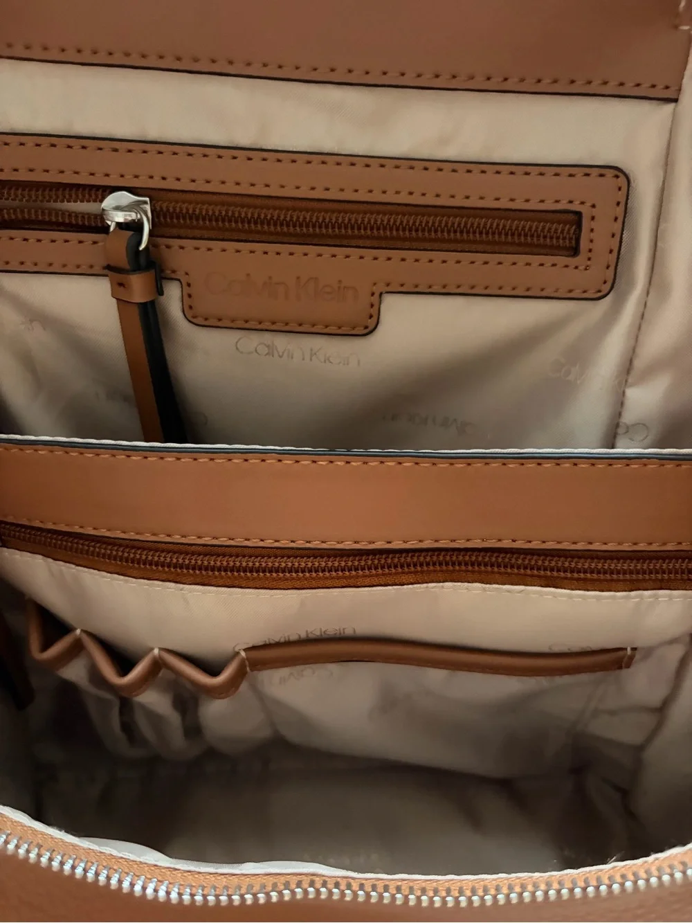 Calvin Klein Brown Pebbled Leather Backpack Purse